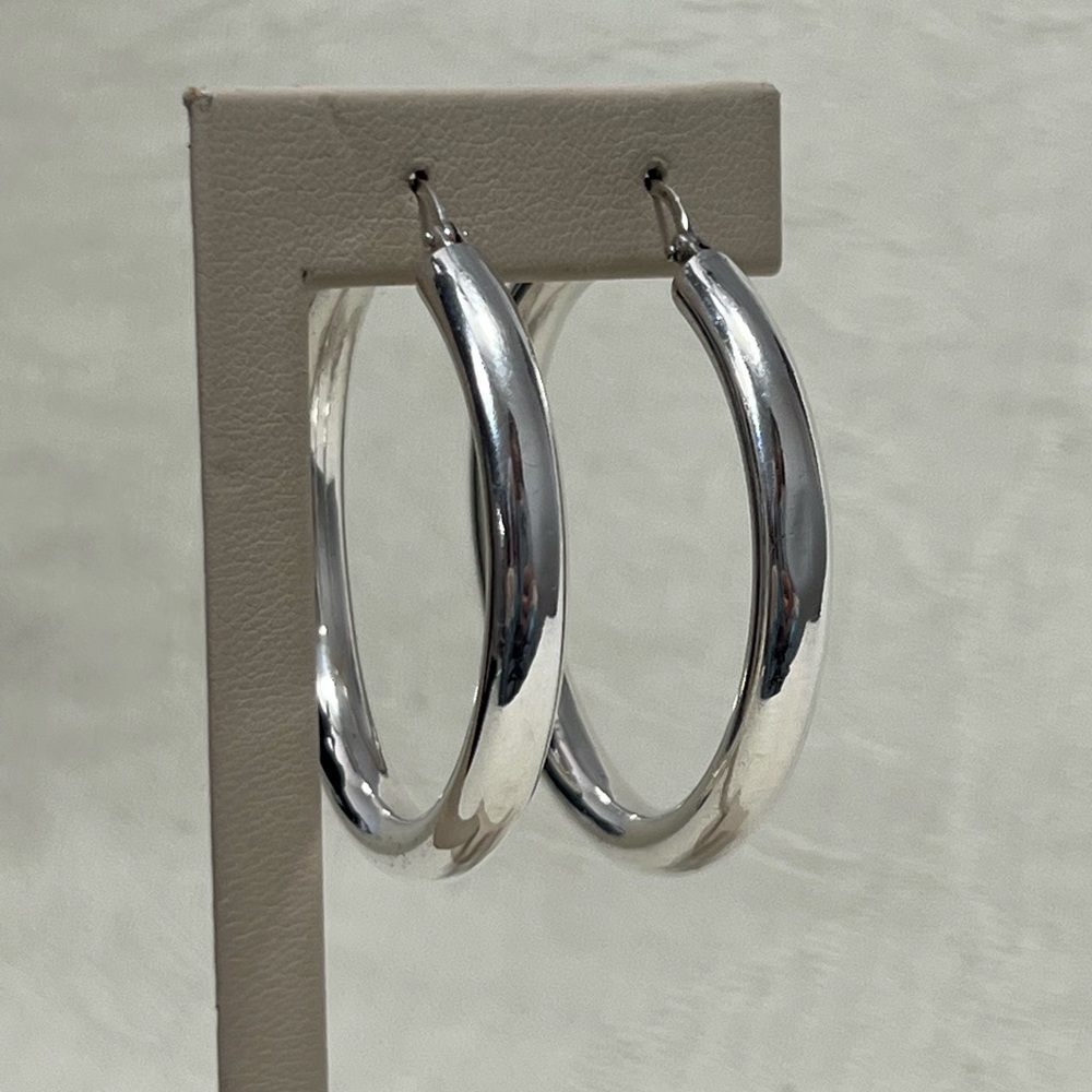 Large Sterling Silver Hoops. Marked 925. - image 2